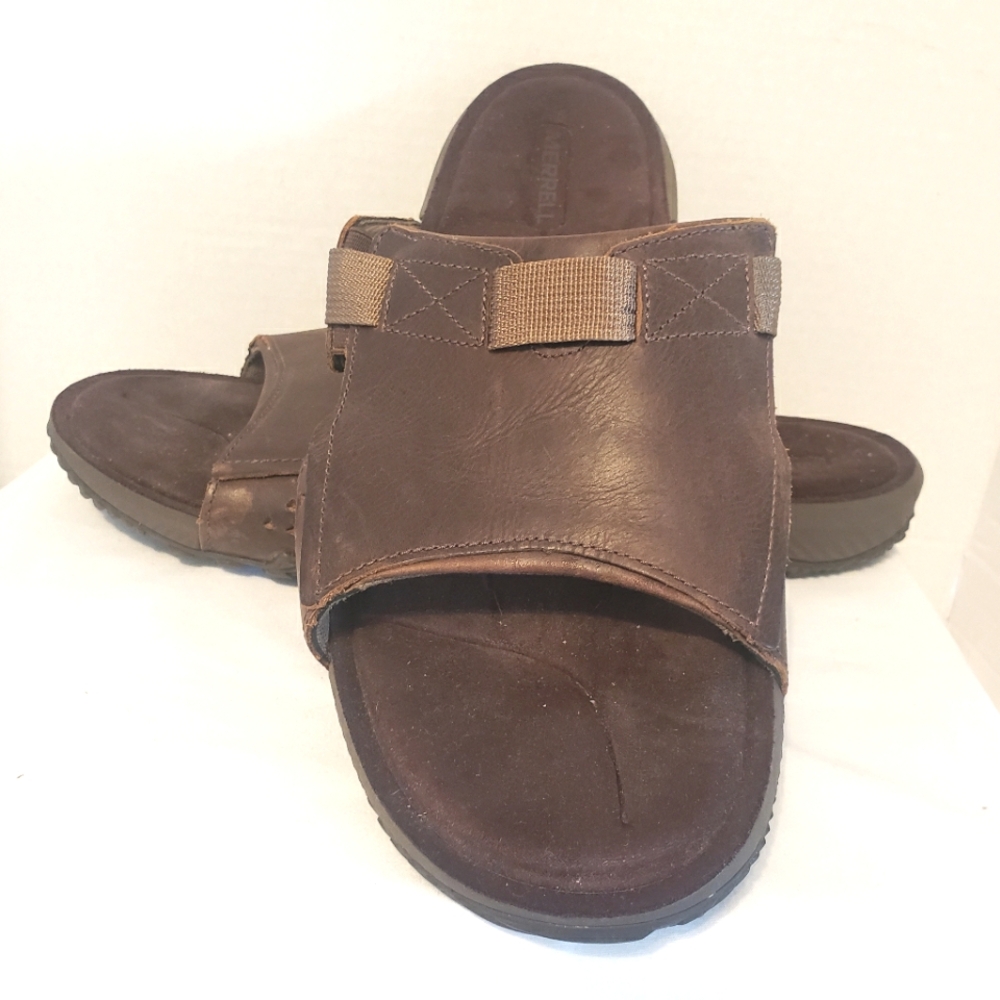 Merrell Dark Earth Slide Slip On Color Brown Leather Size 13 J91525